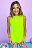 SSYS Neon Yellow Crew Neck Hi Low Active Tank, gym wear, everyday wear, easy fit, breathable material, lightweight, shop style your senses by mallory fitzsimmons