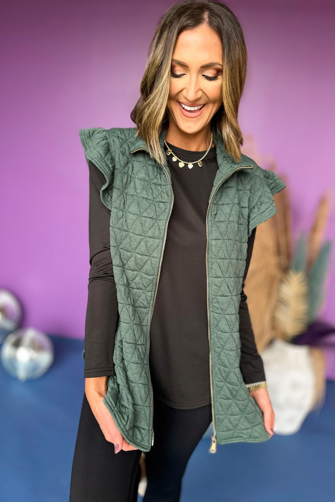 SSYS The Ruby Vest In Sage,  SSYS the label, must have vest, must have style, elevated vest, elevated look, fall style, fall fashion, mom style, shop style your senses by mallory fitzsimmons