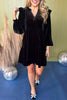 Black Velvet Tiered Ruffled Shoulder Long Sleeve Dress *FINAL SALE* *Final Sale*, must have dress, must have style, fall style, fall fashion, elevated style, elevated dress, mom style, fall collection, fall dress, shop style your senses by mallory fitzsimmons