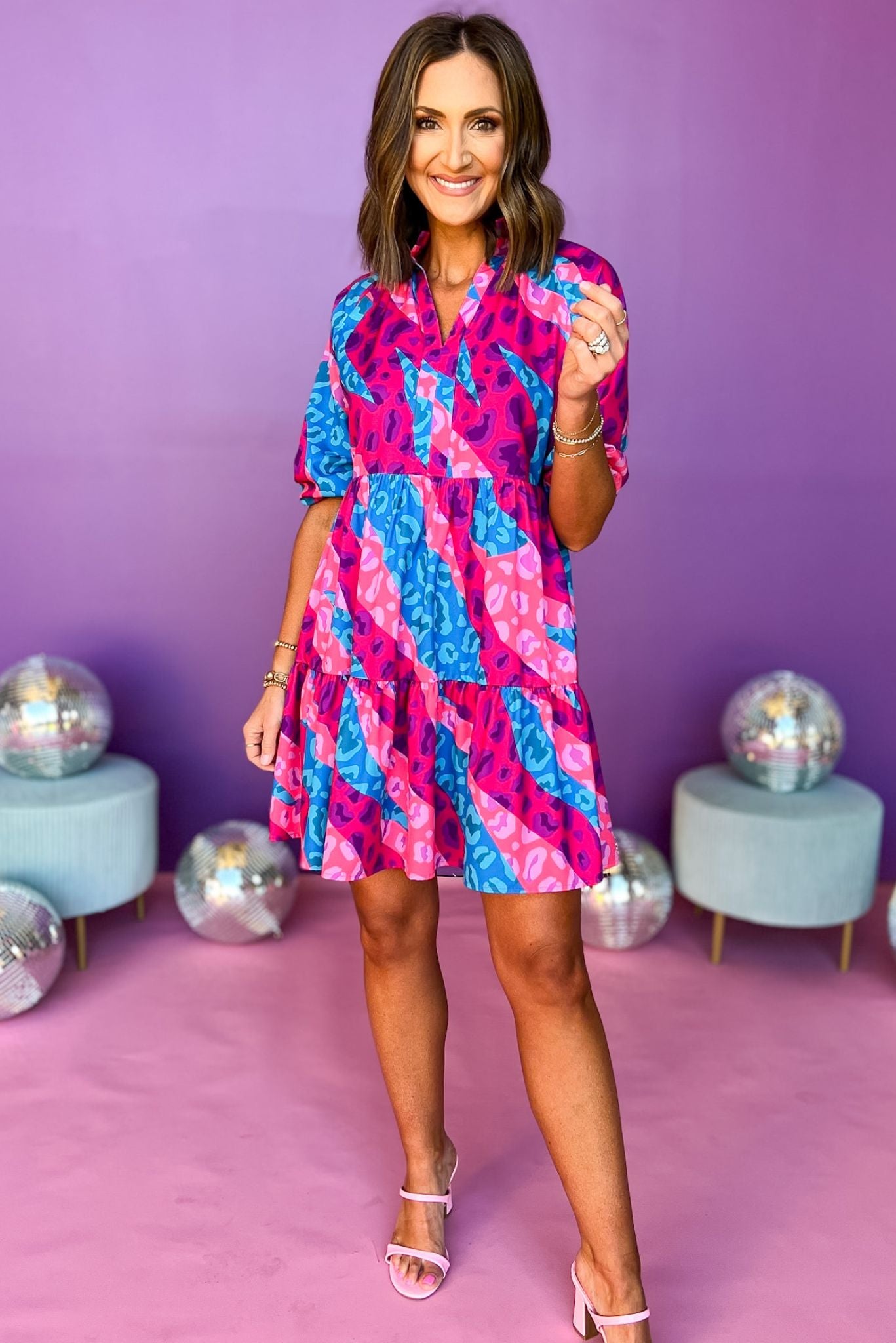SSYS The Mix Print Tatum Dress In Camo Animal, ssys the label, ssys dress, printed dress, elevated dress, church dress, work dress, brunch dress, mix print dress, mom style, bright style, spring style, shop style your senses by Mallory Fitzsimmons, ssys by Mallory Fitzsimmons  Edit alt text