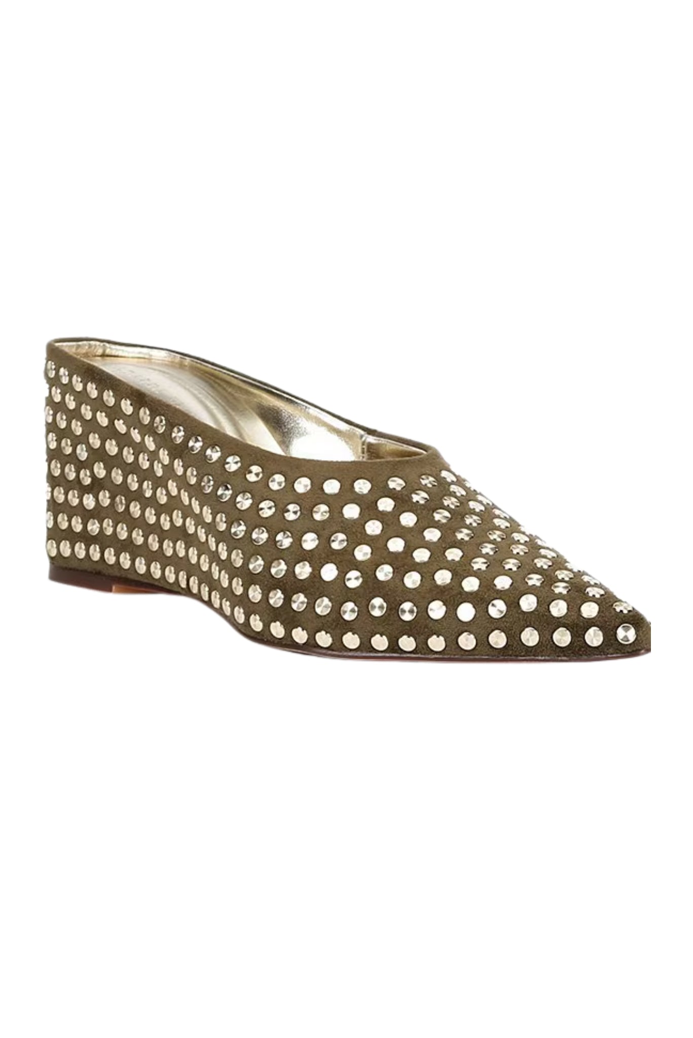 Olive Wedge Mule with Gold Studs