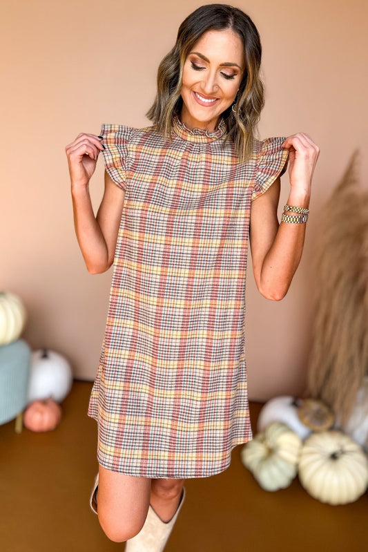  Orange Plaid Ruffle Sleeve Tie Back Dress, must have dress, must have style, fall style, fall fashion, elevated style, elevated dress, mom style, fall collection, fall dress, shop style your senses by mallory fitzsimmons