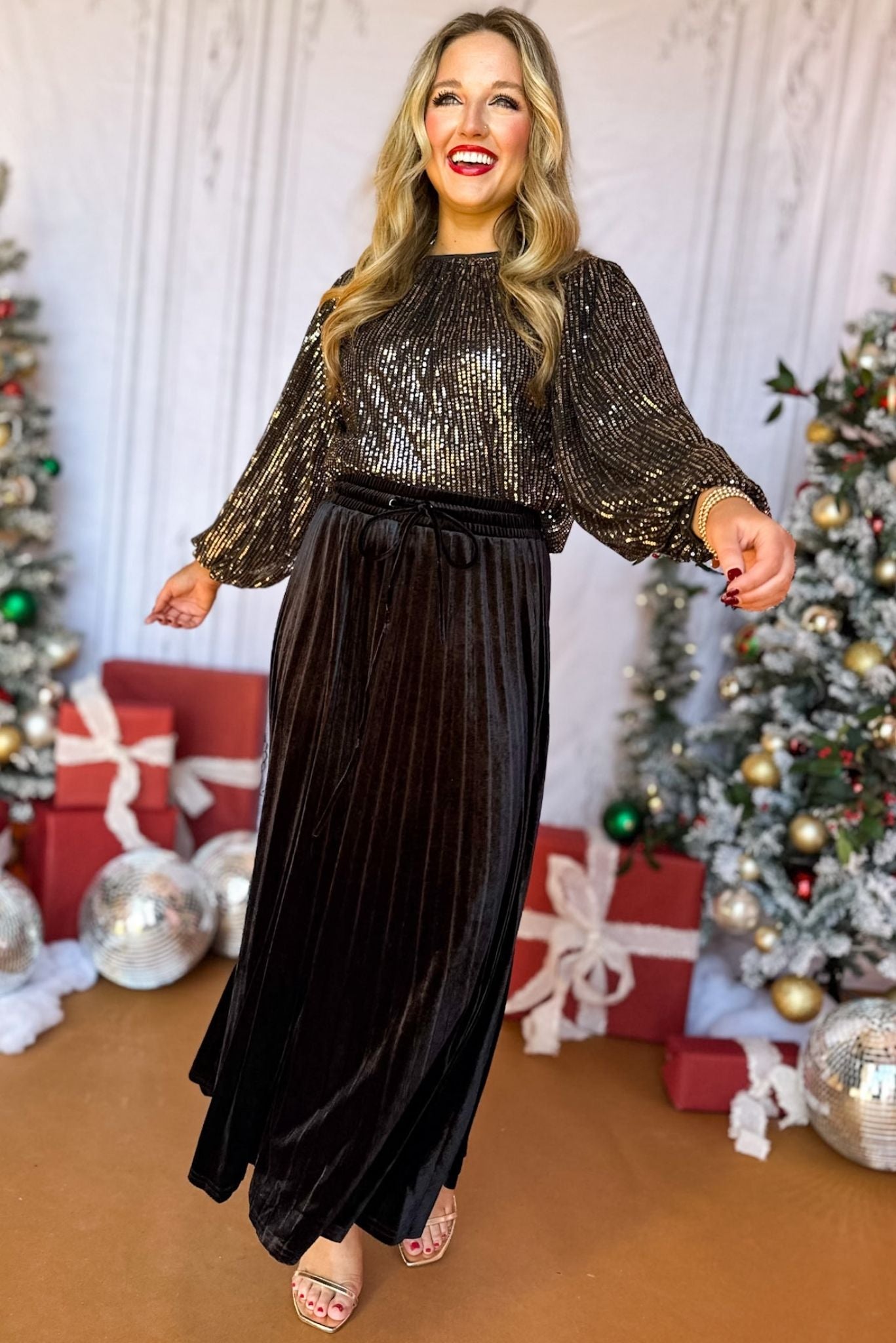 Black Velvet Drawstring Pleated Skirt, must have skirt, must have style, elevated skirt, elevated style, holiday style, holiday fashion, elevated holiday, holiday collection, affordable fashion, mom style, shop style your senses by mallory fitzsimmons