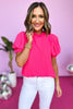 Hot Pink Frill Neck Pleated Short Sleeve Top, frill neck top, summer top, mom style, shop style your senses by mallory fitzsimmons