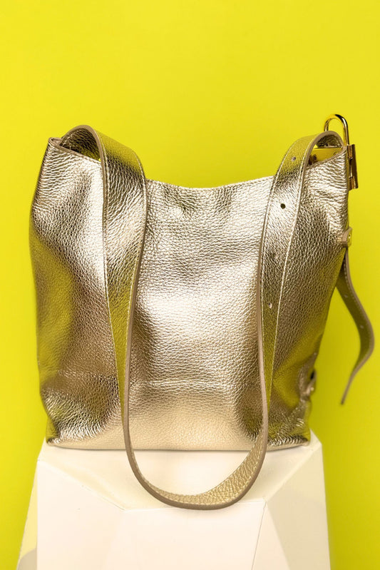 Gold Metallic Buckle Detail Tote Purse