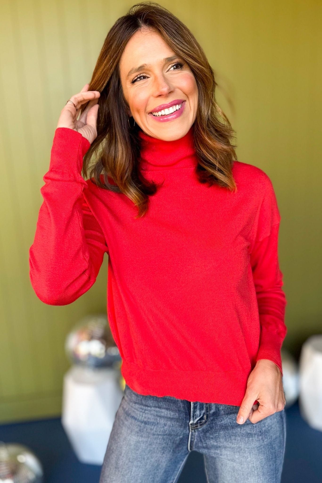 Red Turtleneck Ribbed Knit Long Sleeve Sweater, must have sweater, must have style, must have fall, fall collection, fall fashion, elevated style, elevated sweater, mom style, fall style, shop style your senses by mallory fitzsimmons