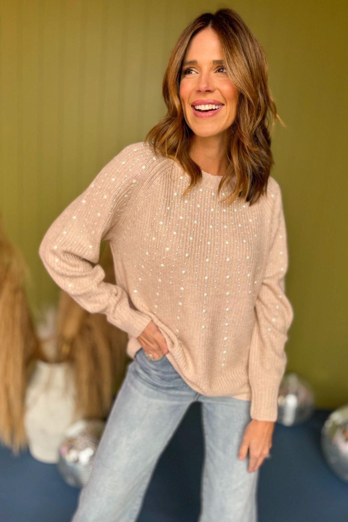 Blush Faux Pearl Embellished Sweater, must have sweater, must have style, fall style, fall fashion, elevated style, elevated dress, mom style, fall collection, fall sweater, shop style your senses by mallory fitzsimmons