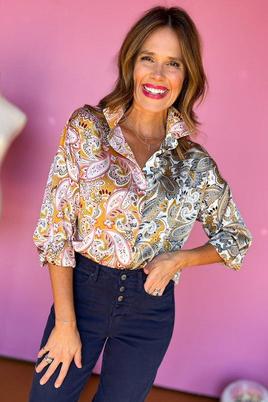 Cream Paisley Printed Button Front Long Sleeve Top, must have top, must have style, must have fall, fall collection, fall fashion, elevated style, elevated top, mom style, fall style, shop style your senses by mallory fitzsimmons
