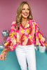 Pink Print Frill V Neck Elastic Drawstring Dolman Sleeve Top, printed top, tropical print, must have top, must have style, brunch style, summer style, spring fashion, elevated style, elevated top, mom style, shop style your senses by mallory fitzsimmons, ssys by mallory fitzsimmons