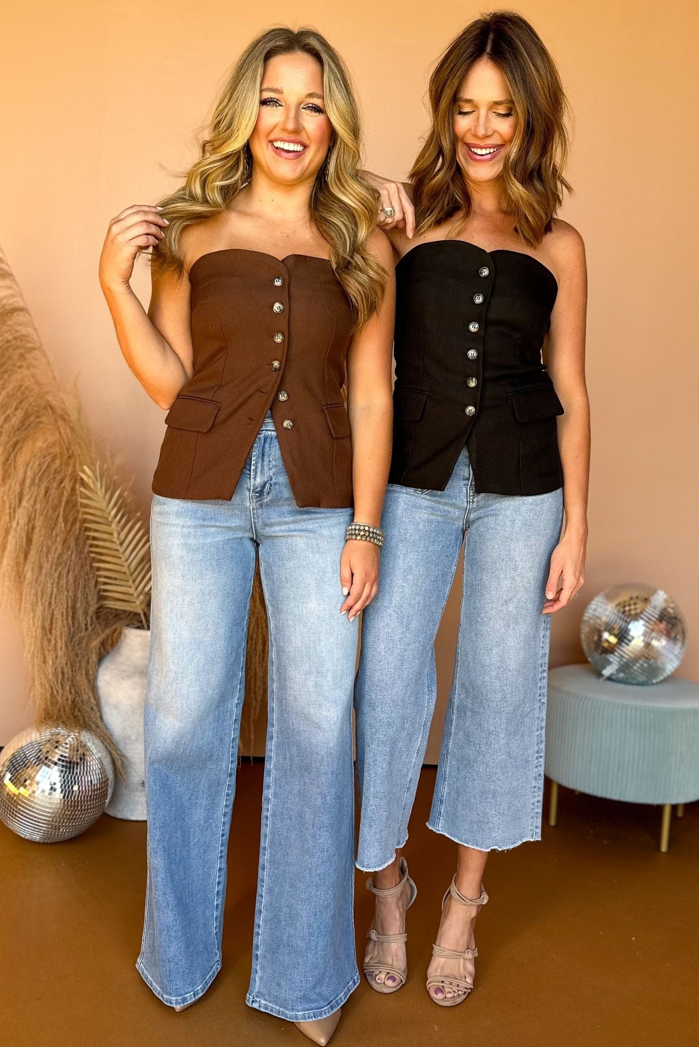 Brown Button Front Strapless Top, must have top, must have style, must have fall, fall collection, fall fashion, elevated style, elevated top, mom style, fall style, shop style your senses by mallory fitzsimmons