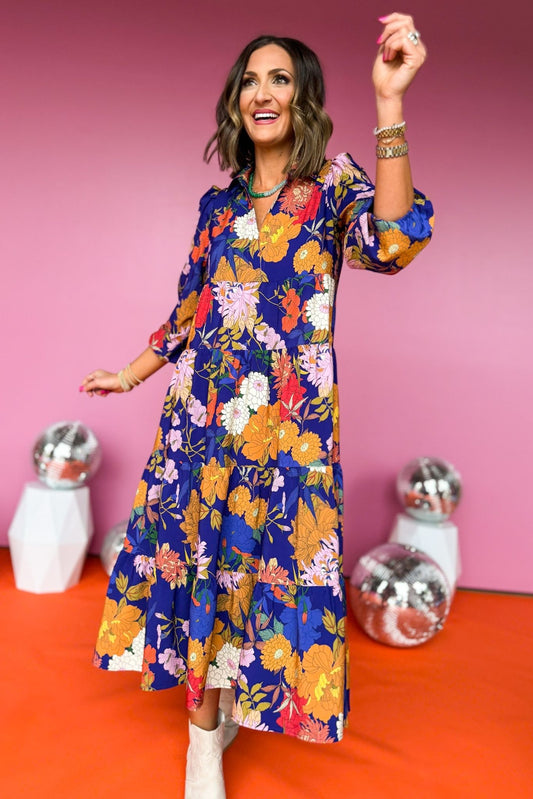 SSYS The Emery Midi Dress In Navy Floral Print, ssys the label, must have dress, printed dress, church dress, elevated dress, midi dress, mom style, spring style, elevated style, shop style your senses by mallory fitzsimmons