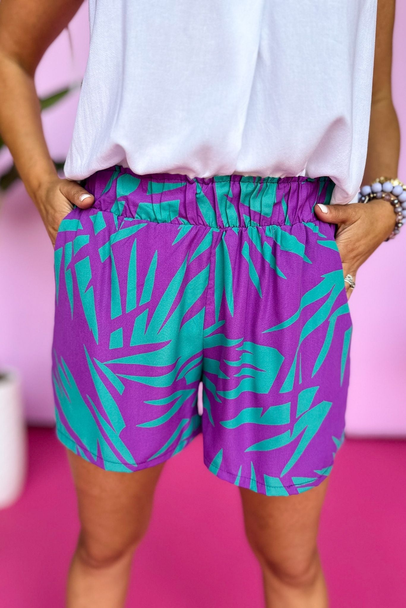 Purple Jade Leaf Ruffle Waist Shorts, summer shorts, printed shorts, summer style, mom style, shop style your senses by mallory fitzsimmons