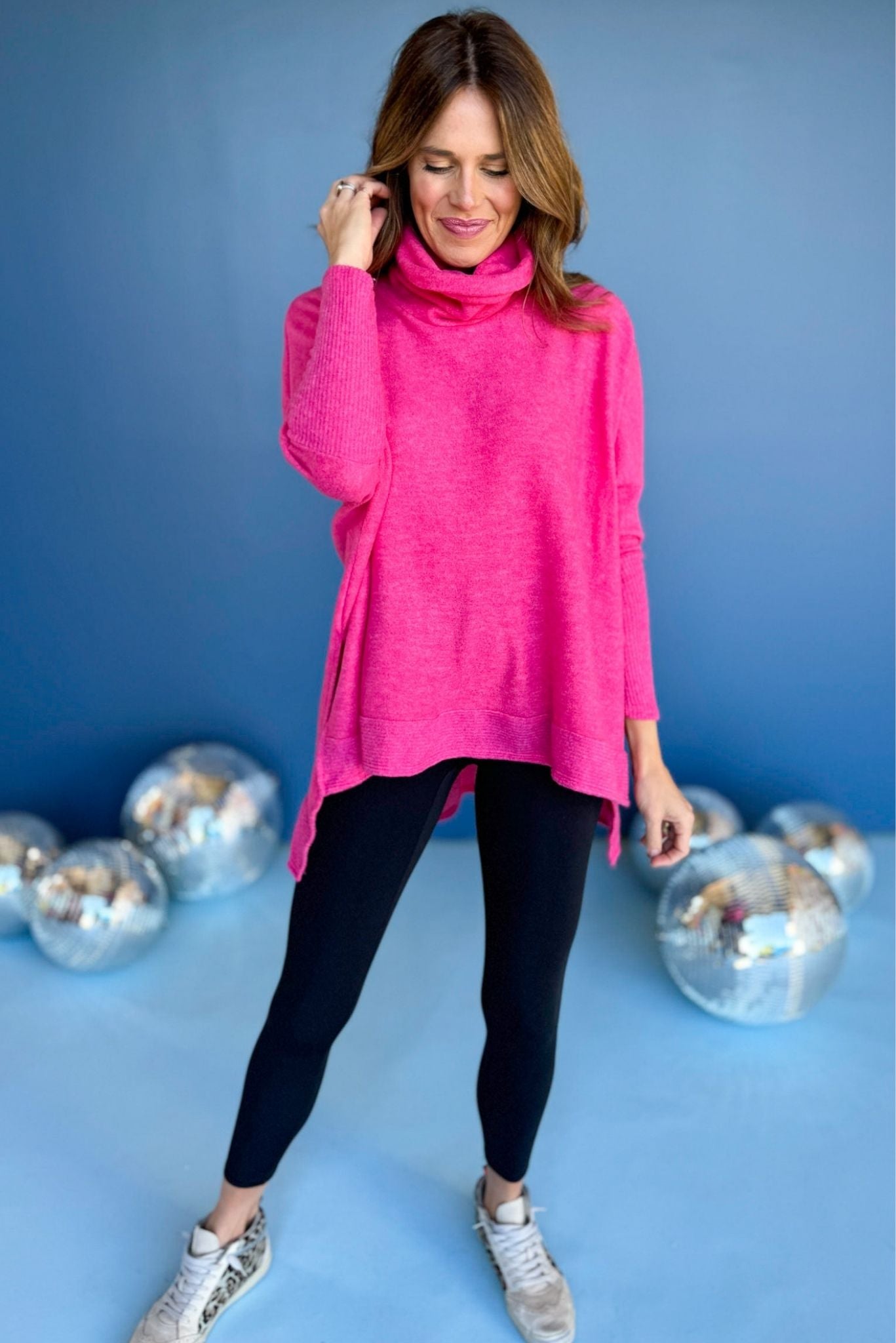 Hot Pink Cowl Neck Top, cozy style, cozy top, must have cozy, must have top, must have style, winter style, winter fashion, elevated style, elevated top, mom style, winter top, shop style your senses by mallory fitzsimmons