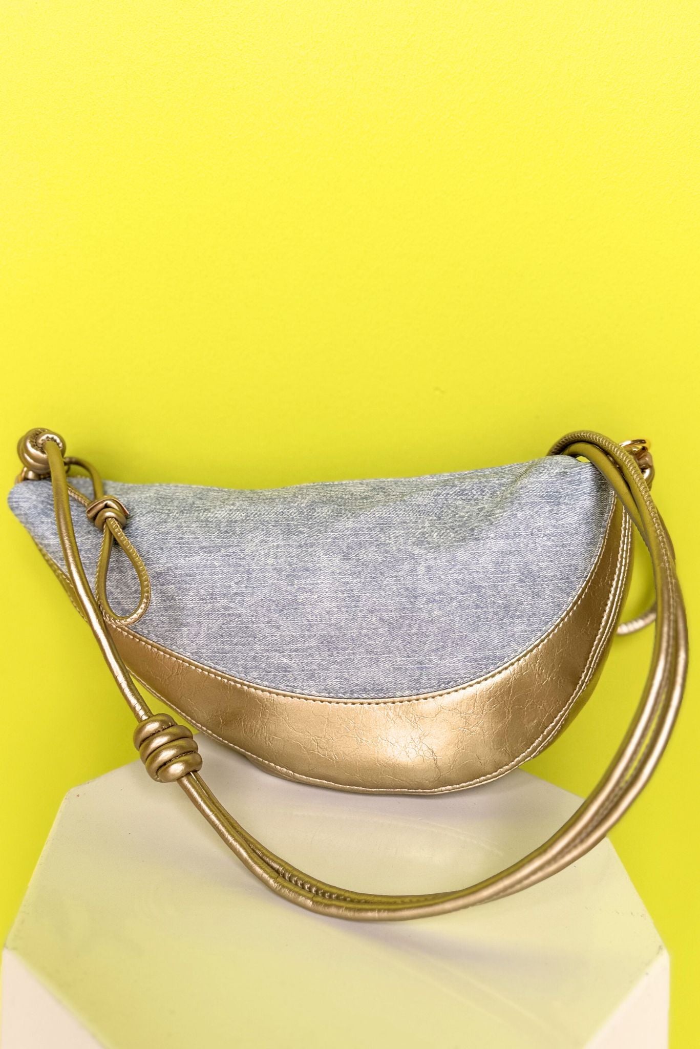 Gold Metallic Denim Half Moon Purse