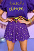 Purple Gold Star Flowy Shorts, gameday style, gameday must have, gameday shorts, lsu gameday, tcu gameday, elevated style, mom stylestar shorts, gold and purple, stars, gameday, flowy shorts, Shop Style Your Senses By Mallory Fitzsimmons