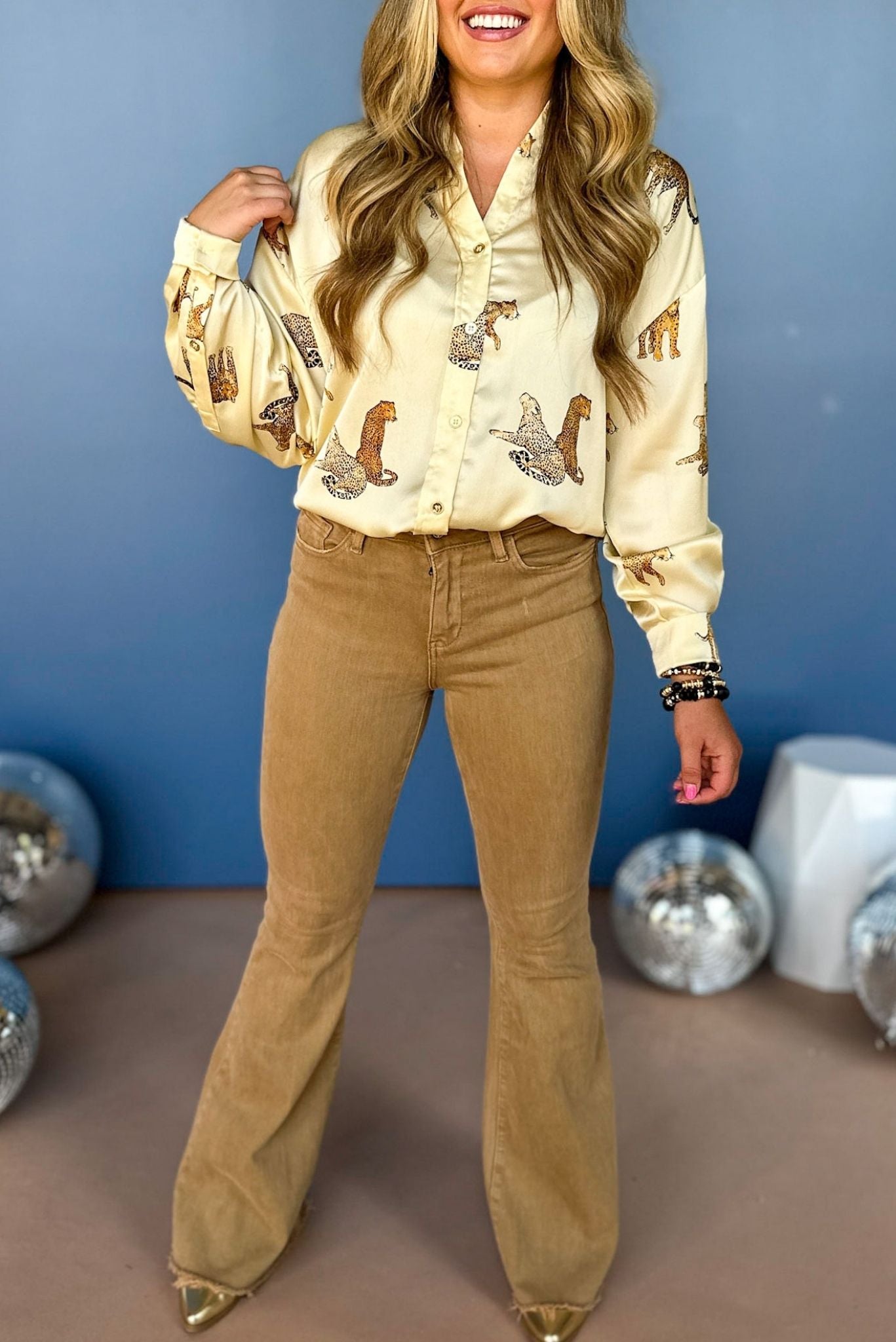 Off White Animal Printed Button Front Long Sleeve Top, elevated top, work to weekend top, elevated style, mom style, office style, fall style fall top, shop style your senses by mallory fitzsimmons