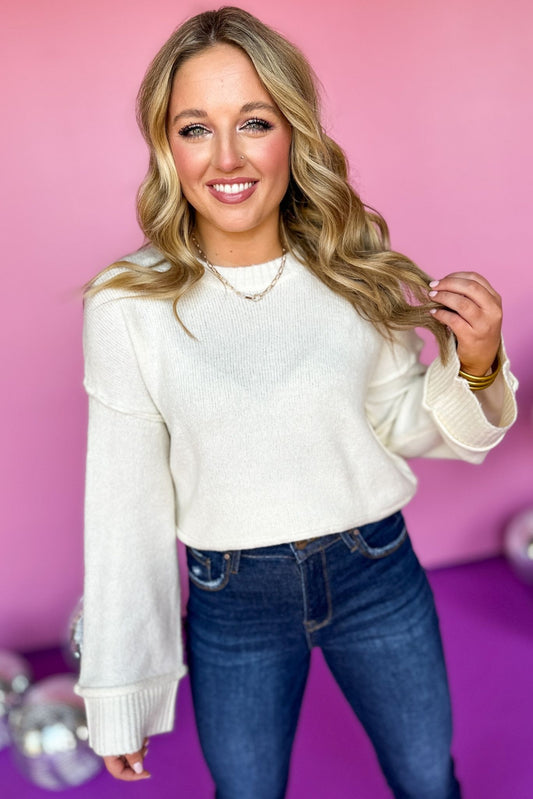Cream Ribbed Detail Long Sleeve Sweater, must have sweater, must have style, must have fall, fall collection, fall fashion, elevated style, elevated sweater, mom style, fall style, shop style your senses by mallory fitzsimmons