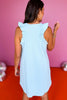SSYS The Emma Ruffle Racerback Dress In Cane Quilted Powder Blue, ssys the label, ssys dress, cane collective, elevated dress, ruffle dress, weekend dress, spring dress, spring fashion, summer fashion, summer dress, mom style, trendy style, shop style your senses by Mallory Fitzsimmons, ssys by Mallory Fitzsimmons  Edit alt text