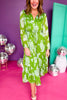 Kelly Green Floral Printed Split Frilled Tie Neck Tiered Long Sleeve Midi Dress, must have dress, must have style, office style, spring fashion, elevated style, elevated dress, mom style, work dress, shop style your senses by mallory fitzsimmons