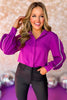 Purple Button Front Long Sleeve Top, new years eve, glam, rhinestone detail, long sleeve, nye outfit, shop style your senses by mallory fitzsimmons