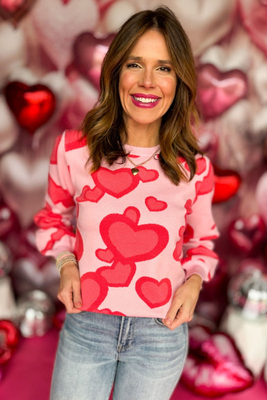  Light Pink Heart Printed Sweater, must have sweater, must have style, valentines style, valentines fashion, elevated style, elevated dress, mom style, valentines collection, winter sweater, shop style your senses by mallory fitzsimmons