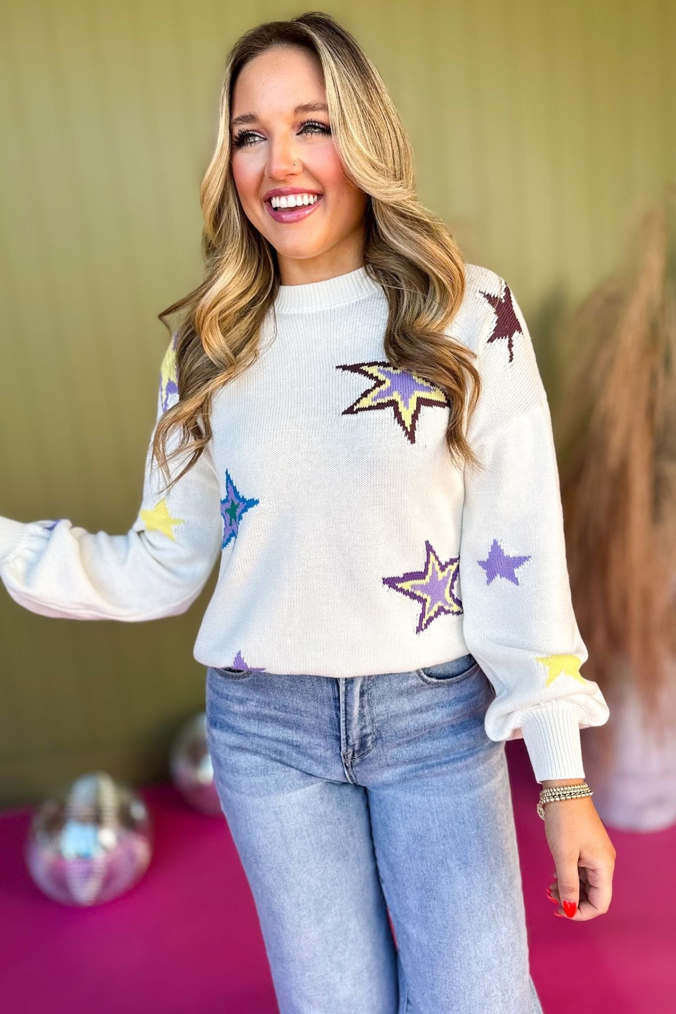 Off White Star Printed Long Sleeve Sweater, must have sweater, must have style, winter style, winter fashion, elevated style, elevated dress, mom style, winter collection, winter sweater, shop style your senses by mallory fitzsimmons