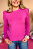 Fuchsia Gathered Puff Sleeve Crew Neck Pullover *FINAL SALE* *Final Sale*, must have sweater, must have style, fall style, fall fashion, elevated style, elevated dress, mom style, fall collection, fall sweater, saturday steal, shop style your senses by mallory fitzsimmons