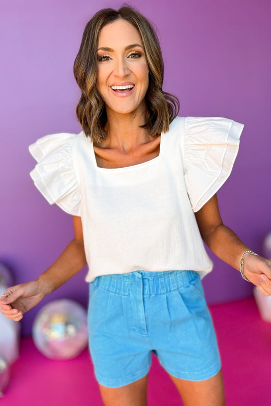  Off White Square Neck Ruffle Sleeve Top, flutter sleeve top, must have top, must have style, summer style, spring fashion, elevated style, elevated top, mom style, shop style your senses by mallory fitzsimmons, ssys by mallory fitzsimmons