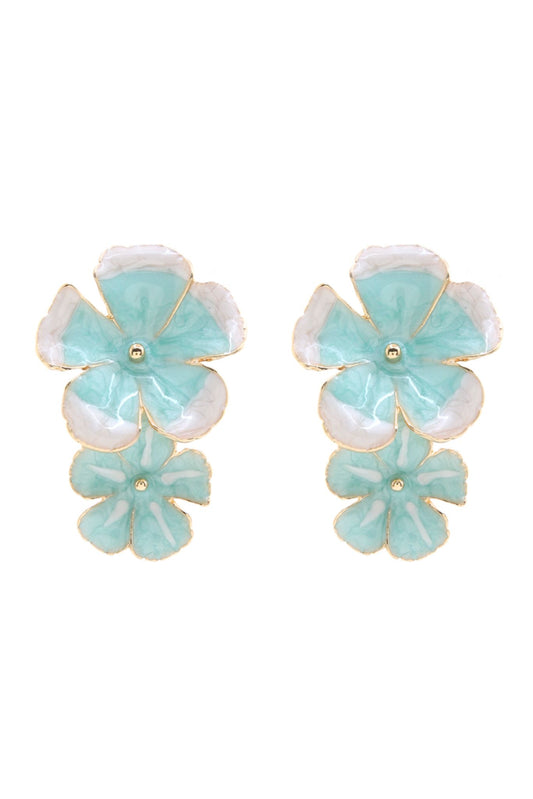 Mint and White Mixed Resin Floral Drop Stud Earrings