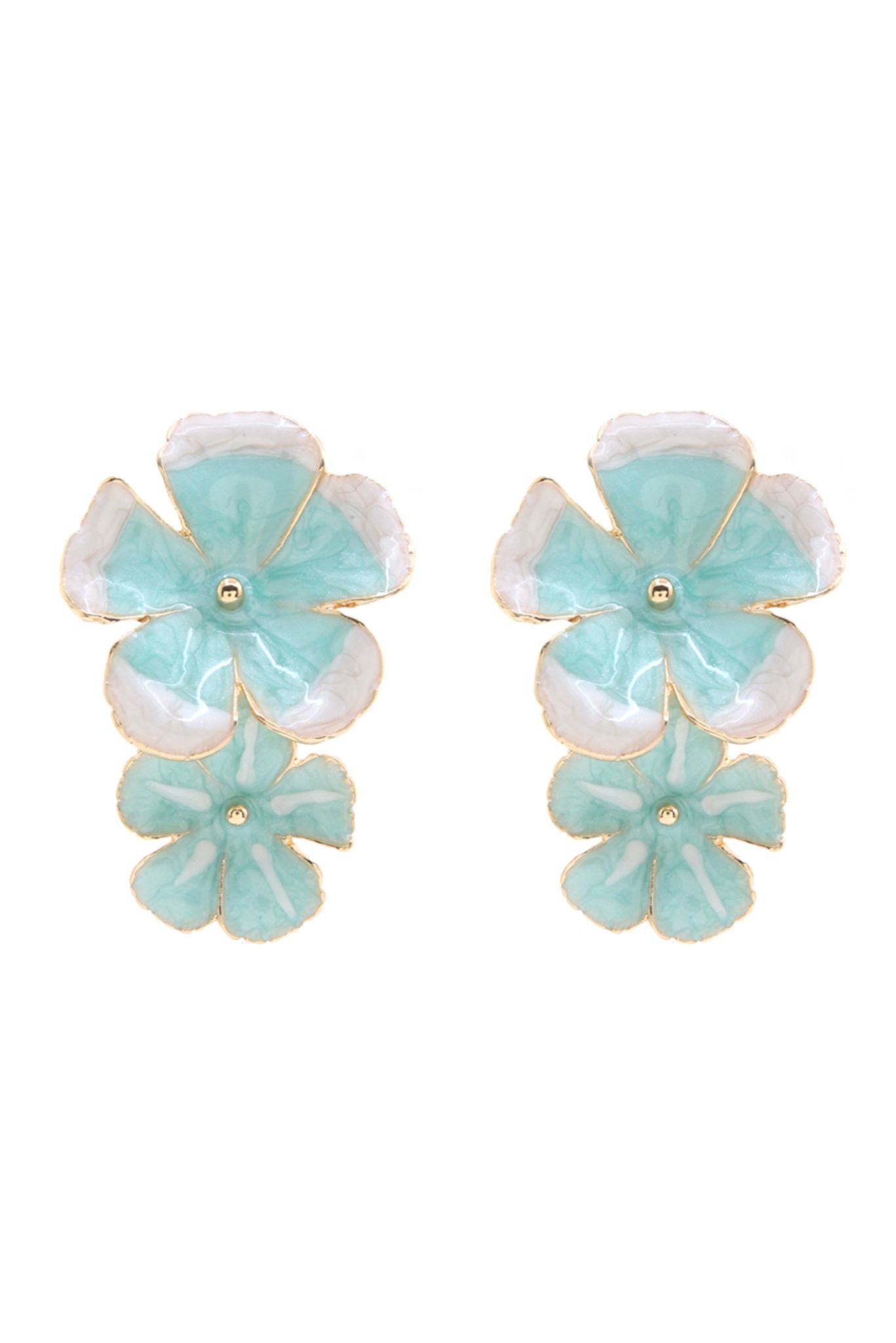 Mint and White Mixed Resin Floral Drop Stud Earrings