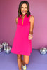 SSYS The Zoey Ruffle Collar Neon Zipper Dress In Pink, ssys the label, must have dress, ssys scuba, scuba dress, elevated dress, neon zipper, ruffle collar, mom style, summer style, summer dress, athletic dress, shop style your senses by Mallory Fitzsimmons  Edit alt text