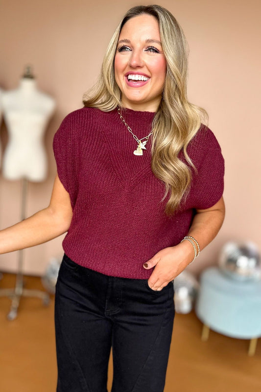 Burgundy Mock Neck Sweater Vest, must have sweater, must have style, fall style, fall fashion, elevated style, elevated dress, mom style, fall collection, fall sweater, shop style your senses by mallory fitzsimmons