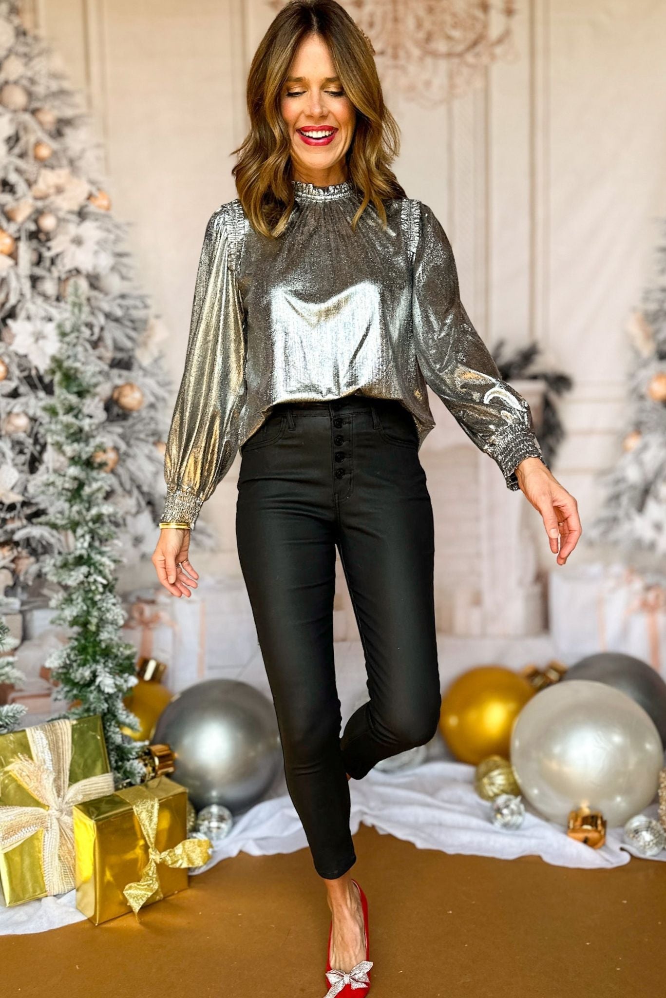 Black High Rise Leather Ankle Skinny Pants, must have pants, must ahve style, must have faux leather, holiday style, holiday collection, elevated pants, elevated faux leather, shop style your senses by mallory fitzsimmons