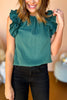 Hunter Green Gathered Neckline Ruffled Sleeveless Top, must have top, must have style, must have fall, fall collection, fall fashion, elevated style, elevated top, mom style, fall style, shop style your senses by mallory fitzsimmons
