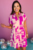 THML Magenta Frill V Neck Short Sleeve Print Dress, thml dress, printed dress, must have dress, must have style, weekend style, brunch style, spring fashion, elevated style, elevated style, mom style, shop style your senses by mallory fitzsimmons, ssys by mallory fitzsimmons