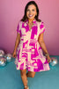 THML Magenta Frill V Neck Short Sleeve Print Dress, thml dress, printed dress, must have dress, must have style, weekend style, brunch style, spring fashion, elevated style, elevated style, mom style, shop style your senses by mallory fitzsimmons, ssys by mallory fitzsimmons