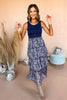 Navy Floral Printed Pull On Tiered Maxi Skirt, mom style, mom chic, carpool chic, elevated style, must have skirt, summer to fall look, summer to fall skirt, maxi skirt, must have style, shop style your senses by mallory fitzsimmons