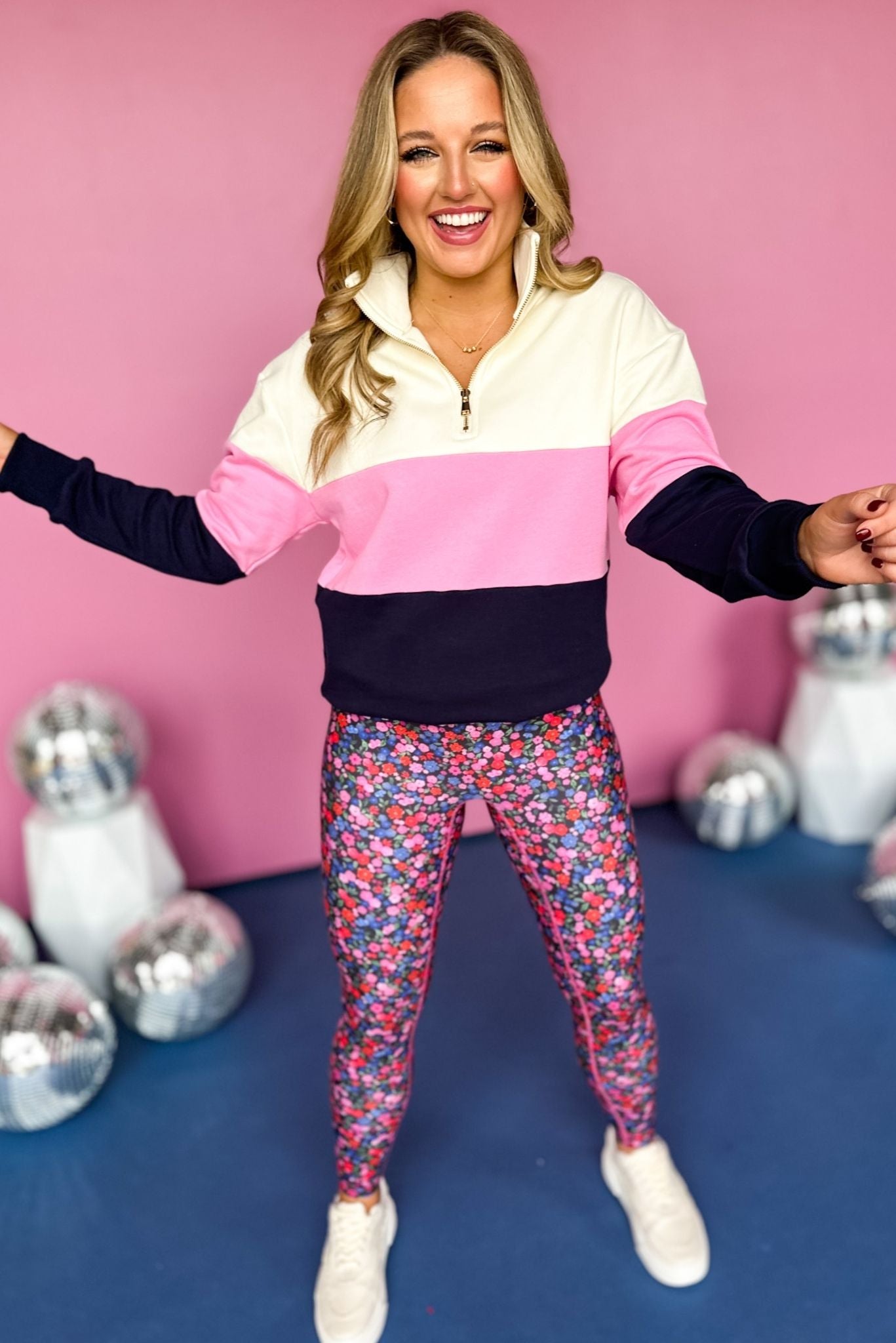 SSYS Pink Navy Color Block Quarter Zip Pullover, must have pullover, must have athleisure, elevated style, elevated athleisure, mom style, active style, active wear, fall athleisure, fall style, comfortable style, elevated comfort, shop style your senses by mallory fitzsimmons