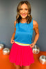 SSYS Bright Blue Ruffle Racerback Honeycomb Active Tank Top, Ssys athlesiure, Spring athleisure, athleisure, elevated athleisure, must have tank top , athletic tank top, athletic style, mom style, shop style your senses by mallory fitzsimmons, ssys by mallory fitzsimmons