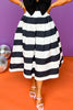  Black Stripe Pleated Side Zipper Full Midi Skirt, skirt, striped skirt, elevated skirt, must have style, chic style, mom style, shop style your senses by Mallory Fitzsimmons, ssys by Mallory Fitzsimmons