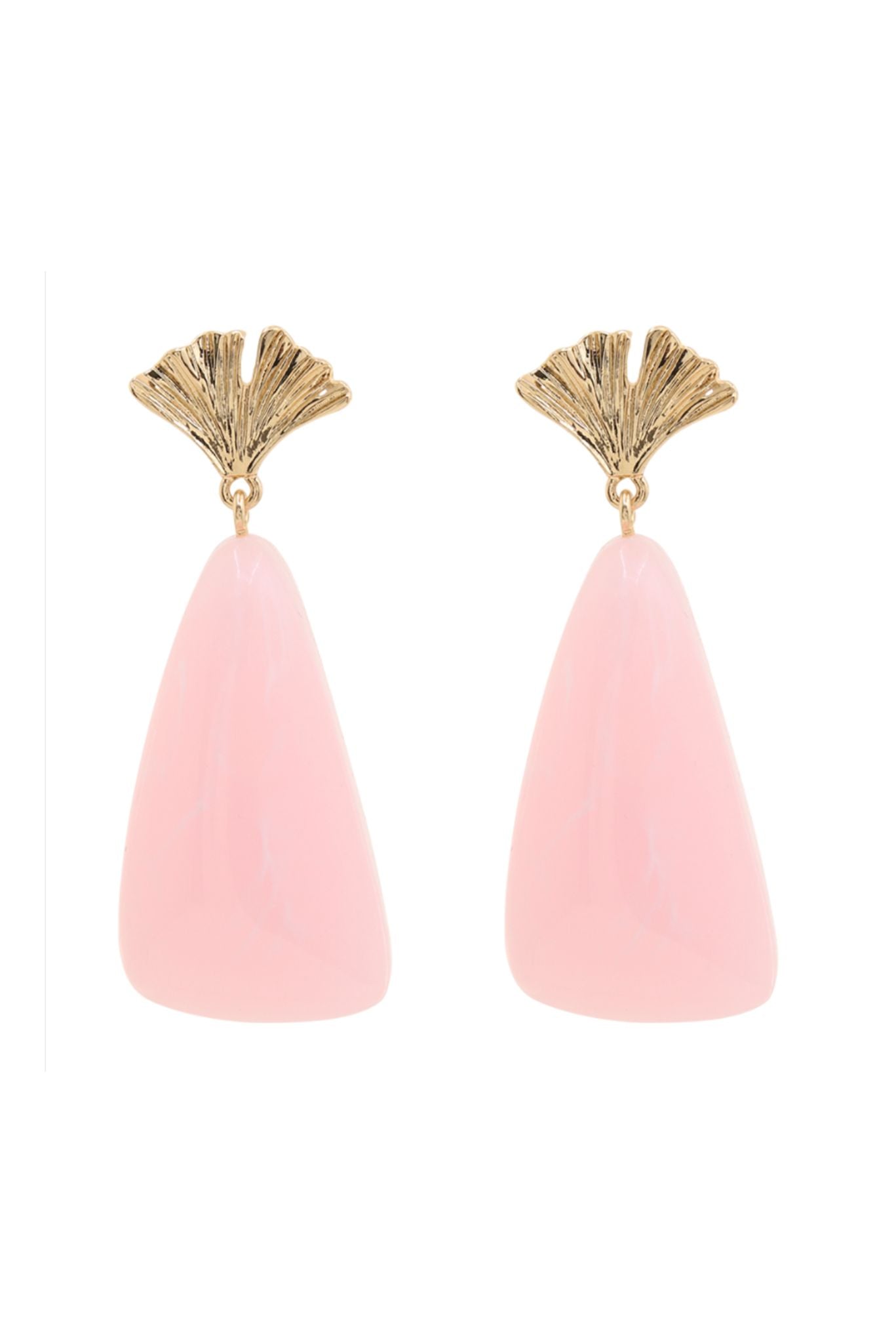 Gold Fan Pink Stone Dangle Earrings