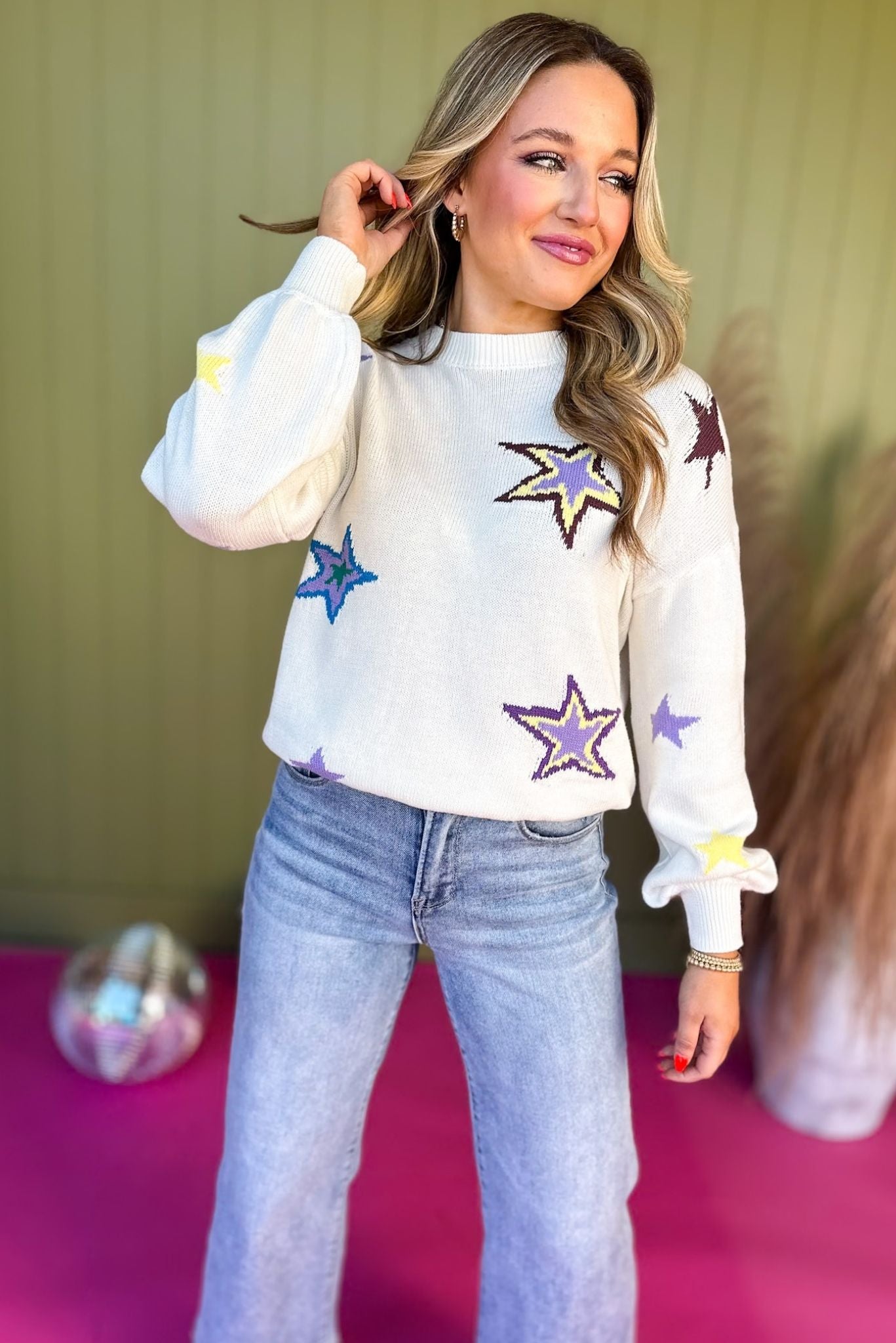 Off White Star Printed Long Sleeve Sweater, must have sweater, must have style, winter style, winter fashion, elevated style, elevated dress, mom style, winter collection, winter sweater, shop style your senses by mallory fitzsimmons