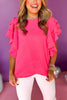 Fuchsia Woven Multi-Tiered Ruffle Sleeve Top *FINAL SALE* *Final Sale*, saturday steal, must have top, must have style, brunch style, summer style, spring fashion, elevated style, elevated top, mom style, shop style your senses by mallory fitzsimmons, ssys by mallory fitzsimmons