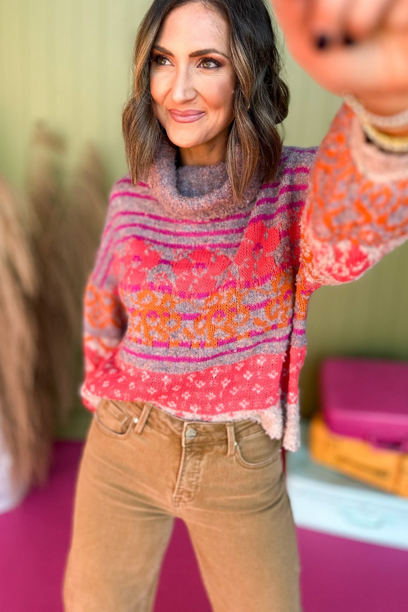 Pink Floral Printed Turtle Neck Fuzzy Sweater, must have sweater, must have style, must have fall, fall collection, fall fashion, elevated style, elevated sweater, mom style, fall style, shop style your senses by mallory fitzsimmons