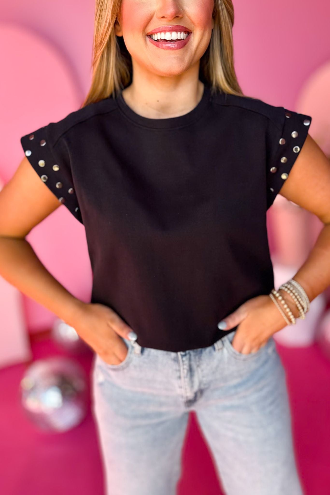 Black Studded Short Sleeve Top, must have top, must have style, office style, spring fashion, elevated style, elevated top, mom style, work top, shop style your senses by mallory fitzsimmons