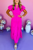 Magenta Split Neck Puff Short Sleeve Tiered Midi Dress, bright dress, must have dress, must have style, summer style, spring fashion, elevated style, elevated dress, mom style, shop style your senses by mallory fitzsimmons, ssys by mallory fitzsimmons  Edit alt text