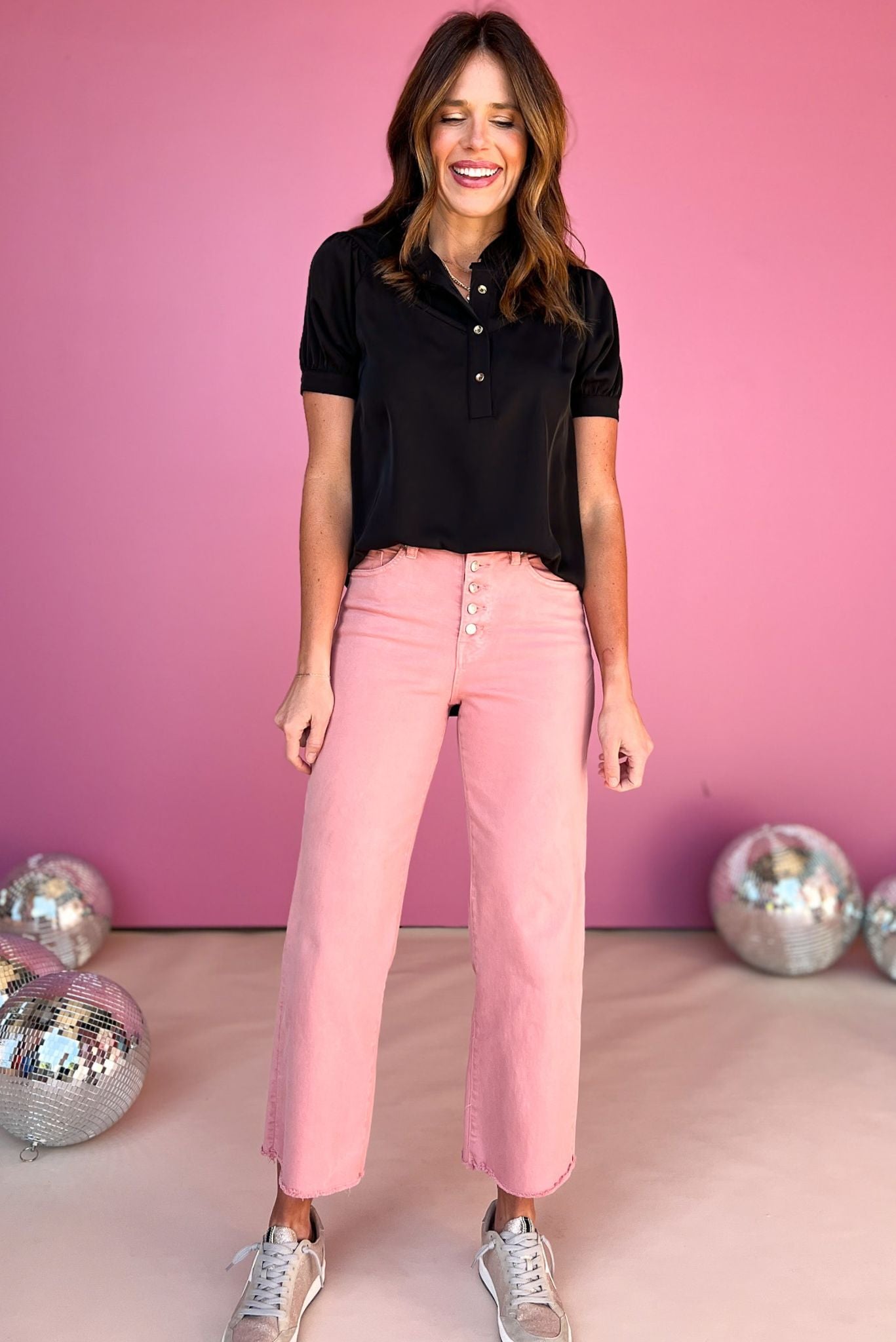 SSYS The Marley Button Puff Sleeve Top In Black, ssys the lablel, ssys top, elevated top, work top, office top, spring fashion, spring top, button down top, must have top, mom style, shop style your senses by mallory fitzsimmons, ssys by mallory fitzsimmons
