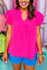 Pink Frill Neck Smocked Yoke Layered Ruffle Cap Sleeve Top, bright top, neon top, must have top, must have style, summer style, spring fashion, elevated style, elevated top, mom style, shop style your senses by mallory fitzsimmons, ssys by mallory fitzsimmons  Edit alt text