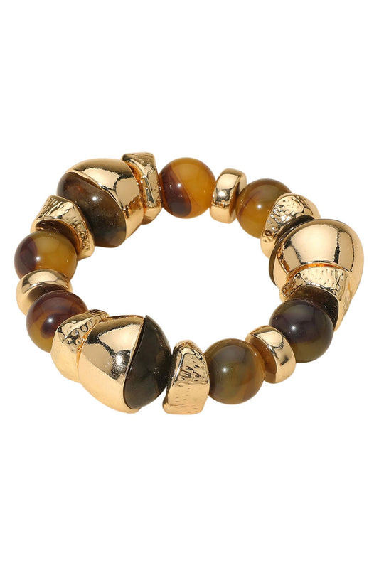 Gold and Brown Beaded Stretch Bracelet