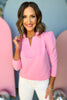 SSYS The Long Sleeve Ellie Top In Light Pink,  ssys the label, pink top, long sleeve top, must have top, elevated top, spring style, spring top, mom style, church style, brunch style, shop style your senses by mallory fitzsimmons